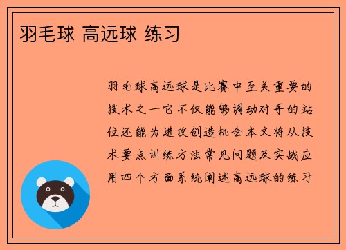 羽毛球 高远球 练习