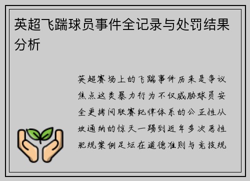 英超飞踹球员事件全记录与处罚结果分析